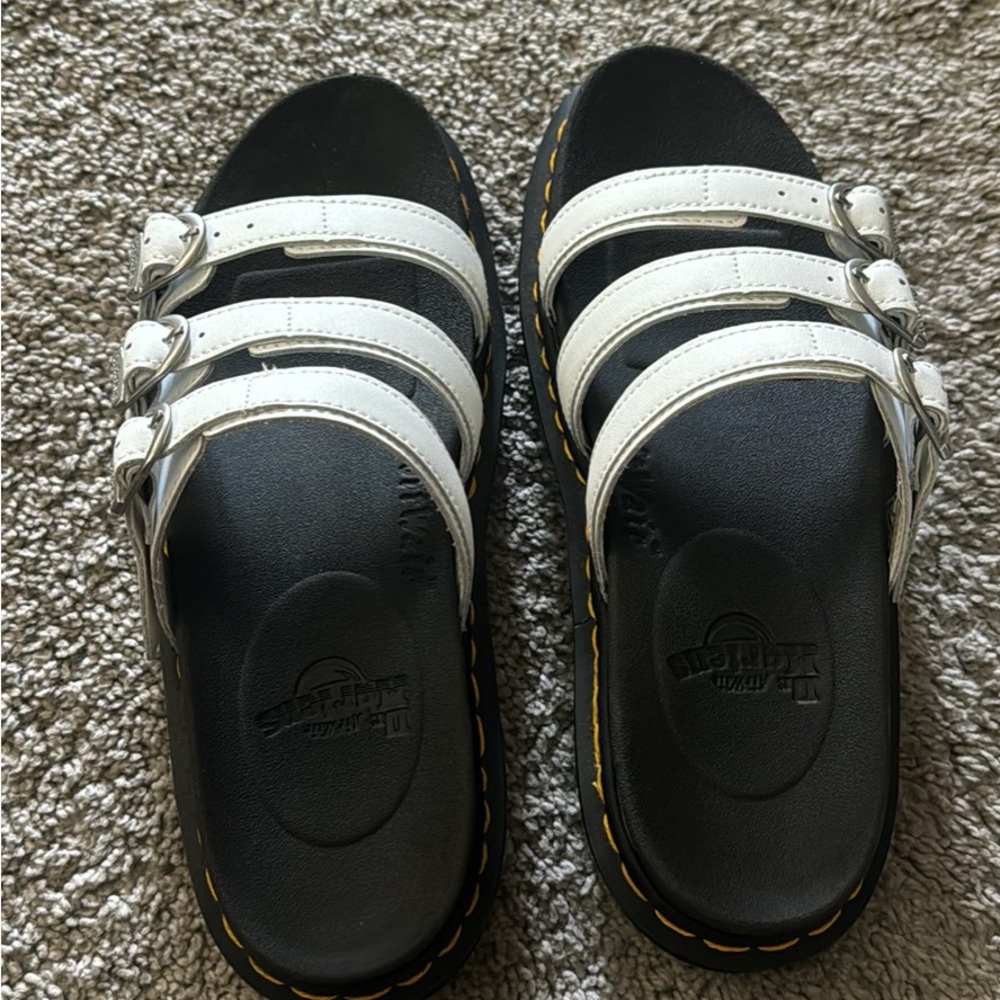 Dr. Martens Blaire Slides Buckle Platform Sandals White/Black Womens Size 10